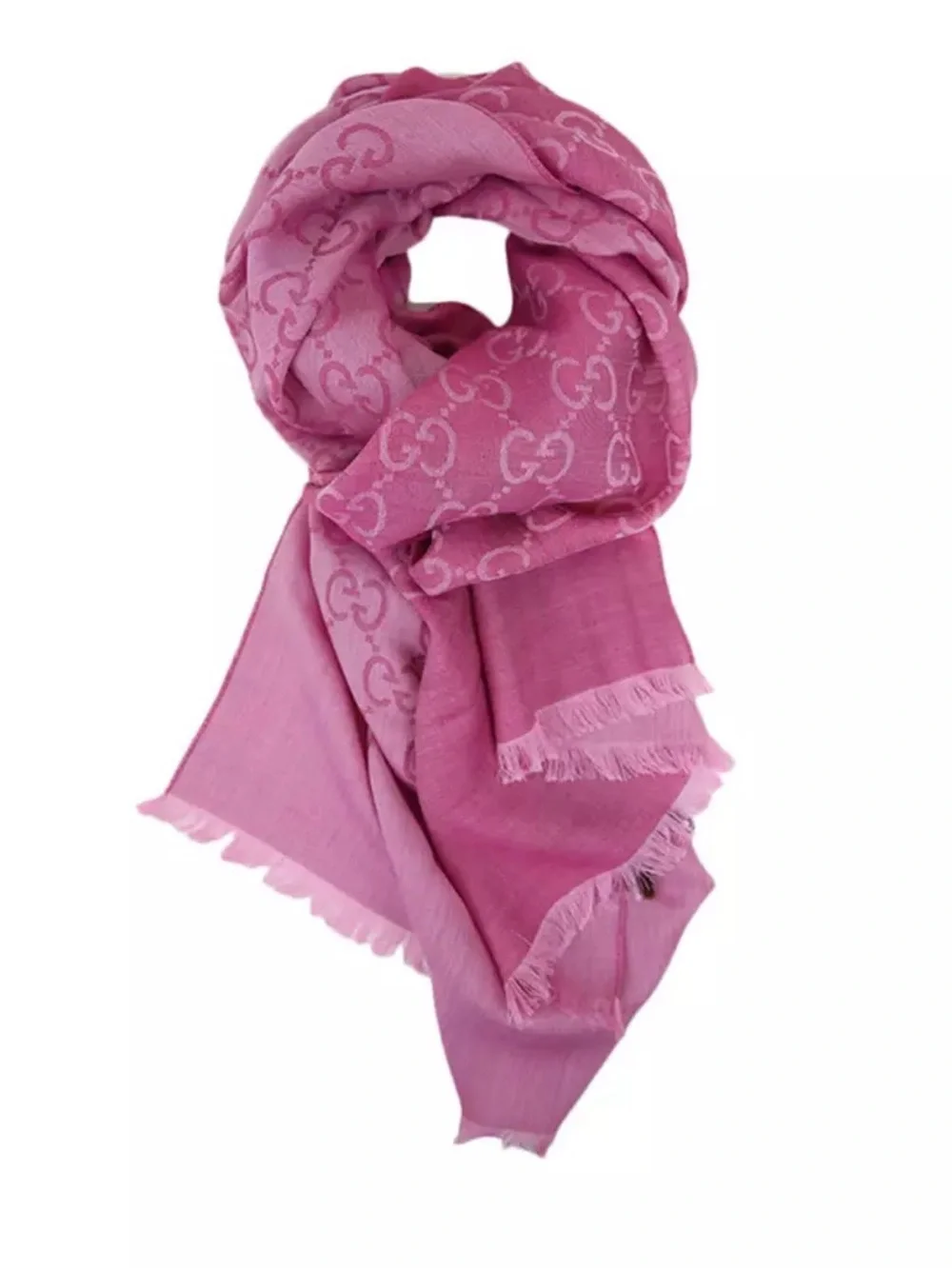 Gucci Pink GG Logo Modal-Silk Wrap Scarf